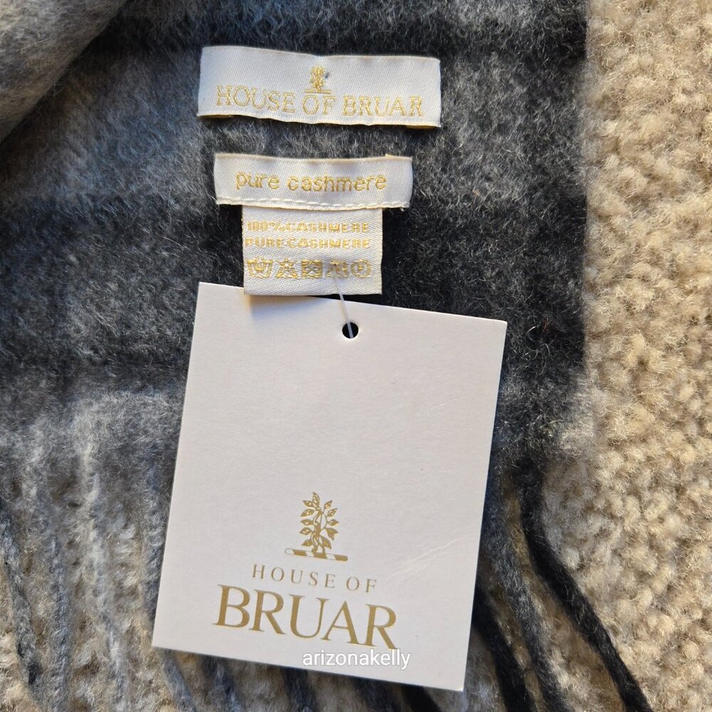 NWT House of Bruar Cashmere Plaid Scarf Grey & Black - Picture 5 of 14